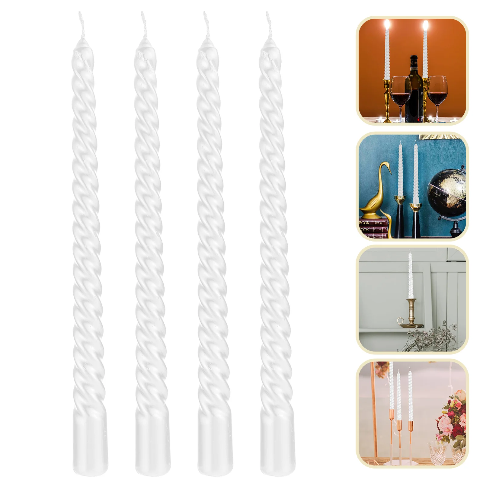 4 Pcs Scented Tall Taper Candles Photo Dinner Paraffin Festival Adornments Threaded Design