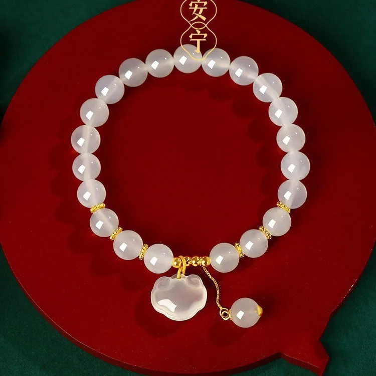 Women's Peace Lock Bracelet Ruyi Fortune Bead Chalcedony Agate Bracelet New Chinese Style Gift for Mother's Day Gifts