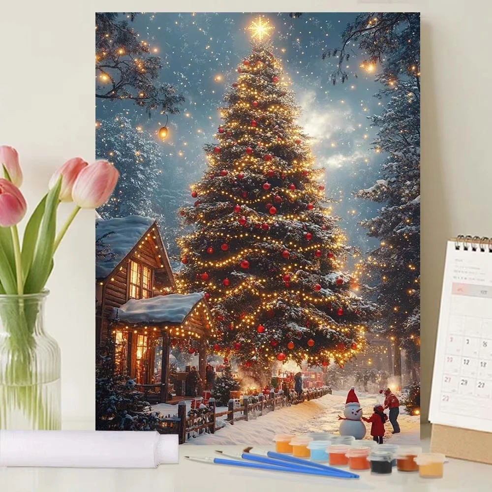 Adults Paint By Number Winter Holiday Landscape Drawing on Canvas HandPainted Art DIY Pictures By Numbers Kit Christmas Decor