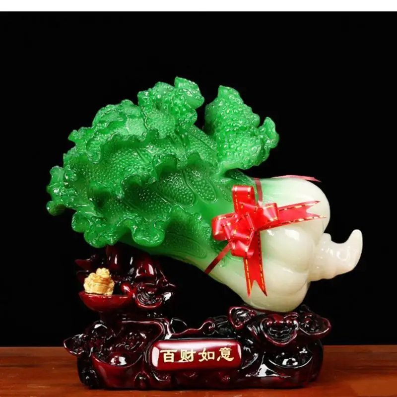 Jade Cabbage Statue Ornaments, Living Room Fortune, Mascot Decoration, Family, Office Decoration Accessories, Resin Crafts