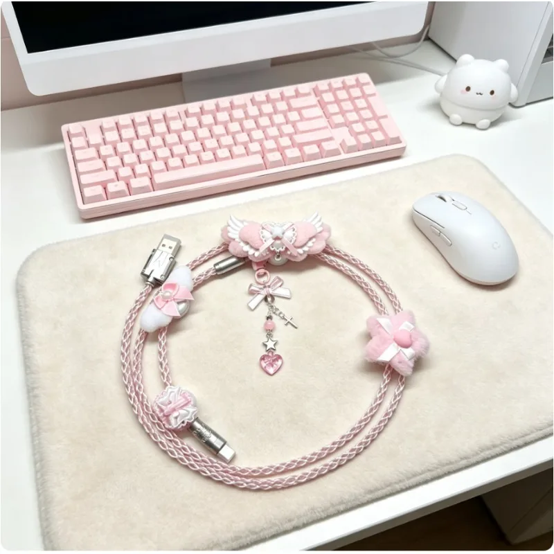 Customized 8K Pilot Cable DIY Data Cable White Light Emitting Single Precision Copper Braided Keyboard Cable USB-Type-C