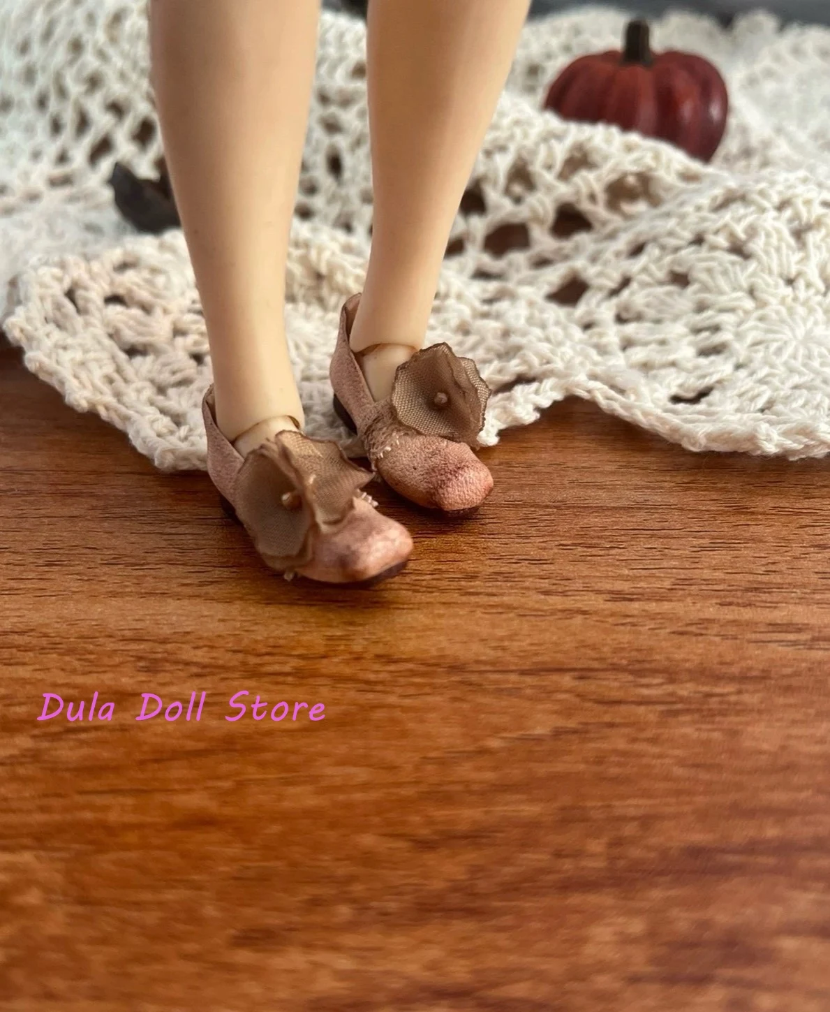 

Dula Doll Handmade vintage small leather shoes with square toe for Blythe Landoudou Landazz ob24 ob22 bjd Dolls