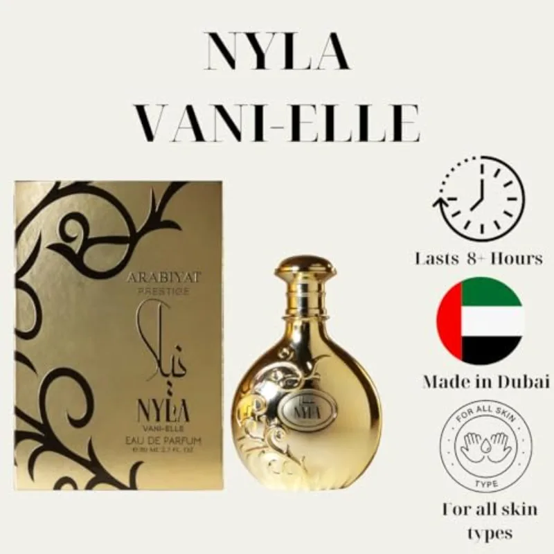 عطر ARABIYAT PRESTIGE Nyla Vani-elle Eau DE، عطر للجنسين بالفانيليا والياسمين، 2.7 أونصة سائلة #5