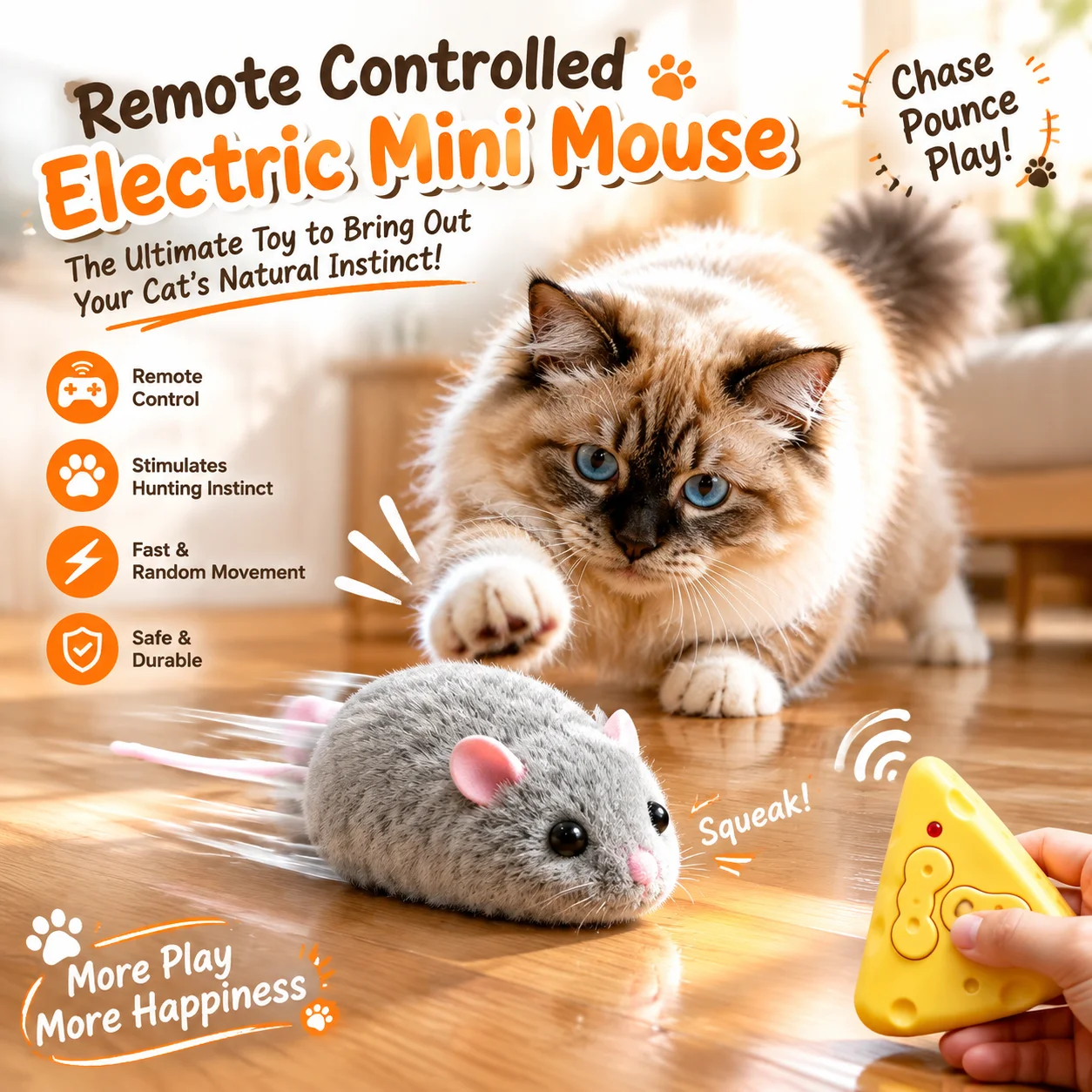 RC Mouse Toy for Cats, Realistic Flocking Remote Control Rat with Interactive Chasing, Funny Prank Gift for Kids & Pets