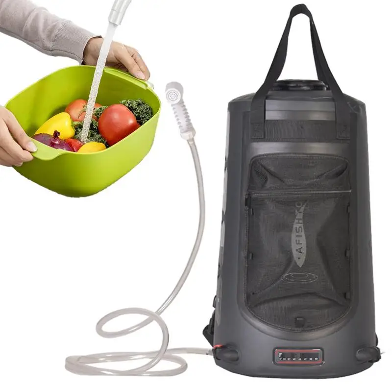 

Portable Shower Bag Solar Heated Shower Water Bags With Hose Net Pocket Leak-Proof Shoulder Carrying Camping Gear For Hiking