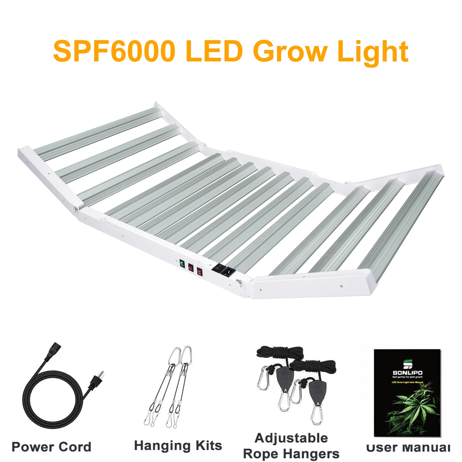 SPF 6000 LED GROW LIGHT 600W 6X6FT COVERAGE, 1911PCS DIODES SUNLIKE FULL SPECTRUM PLANT LIGHT SWITCH GROWING LAMPS SPF6000