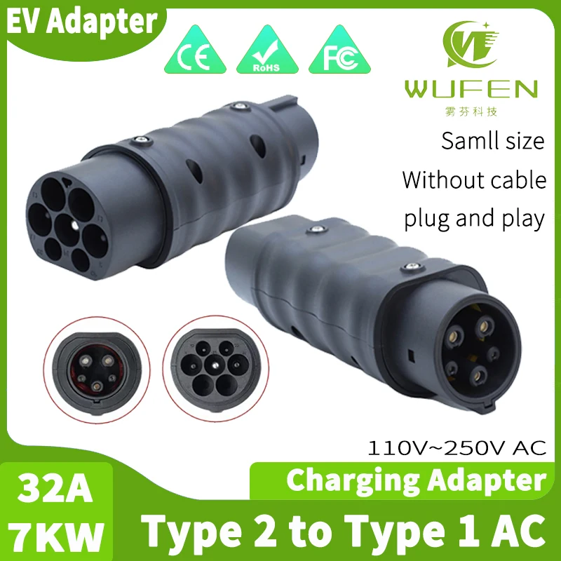 

WUFEN Outdoor Home 7KW Type 2 Charging Station Type 2 to Type 1 Adapter 32A 250V EV Charger Type 2 to J1772 Adapter EV Converter
