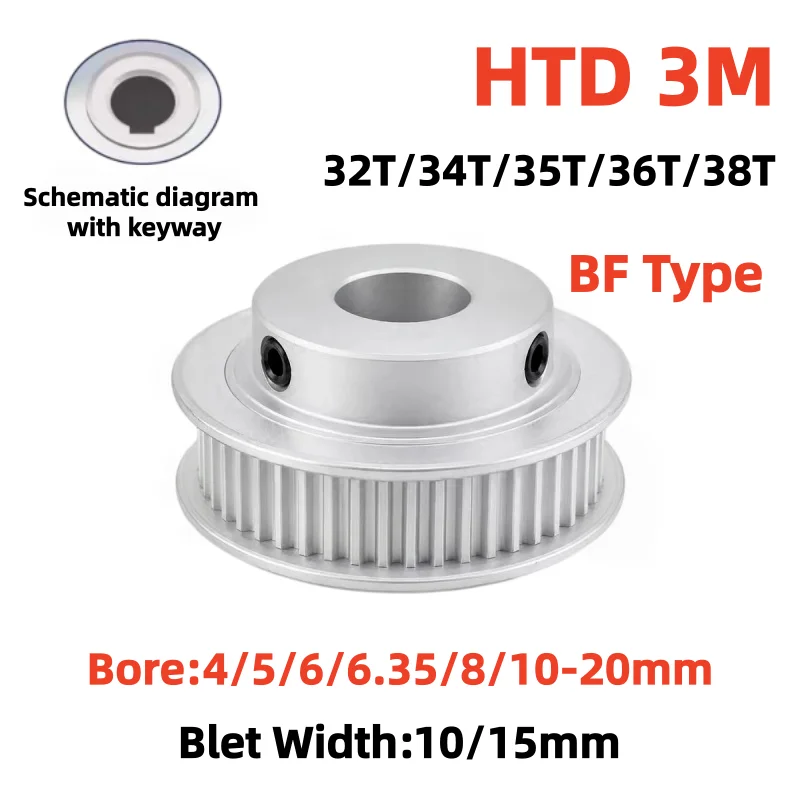 HTD 3M Timing Pulley BF Type 32T 34T 35T 36T 38Teeth Synchronous Wheel Bore 4-20mm Belt Width 10/15mm 3D Printer Parts