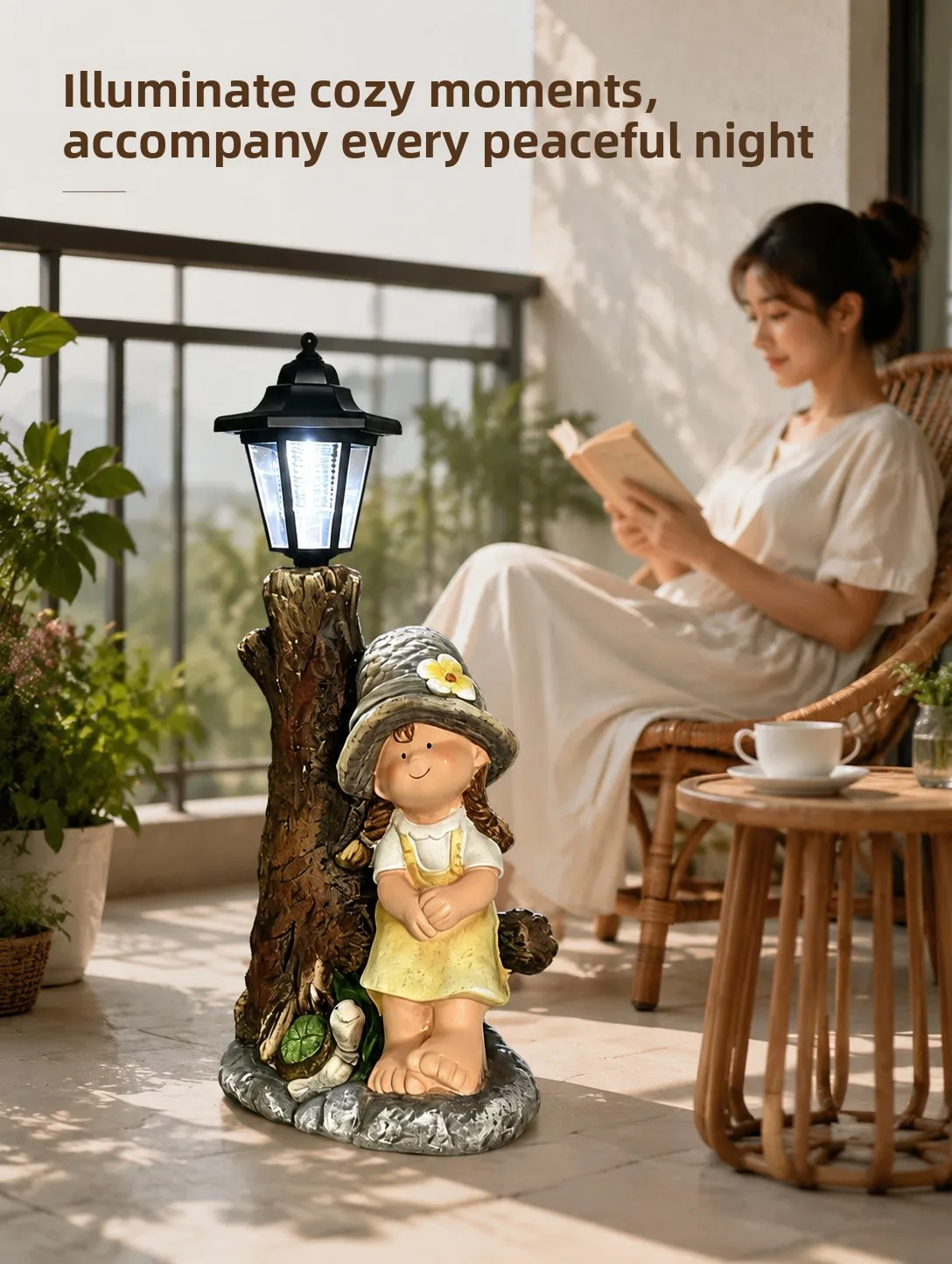 Healing Solar Girl Log Lamp Outdoor Courtyard Garden Cute Decorative Ornaments French Country Style Balcony Lighting Accessories - view 2
