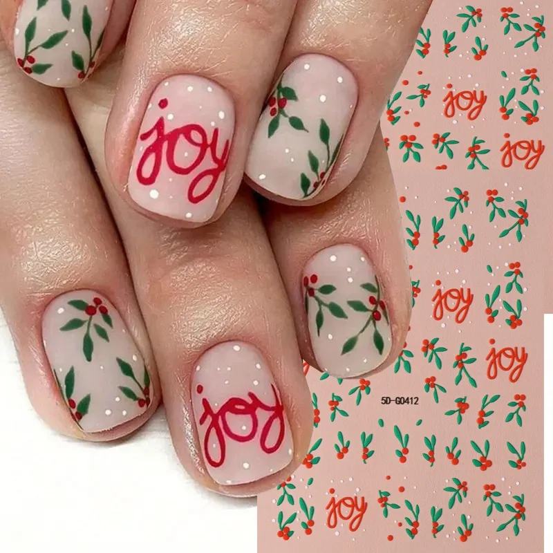 1 Uds. 5D pegatinas navideñas coloridas para decoración de uñas, calcomanías de copos de nieve/regalo/hojas maletas, calcomanías para uñas, manicura DIY, suministros festivos * ^