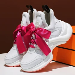 New Bow Ribbon Running Sneakers Women Vulcanize Shoes Woman Height Increasing Breathable Platform Shoes Woman chaussure femme