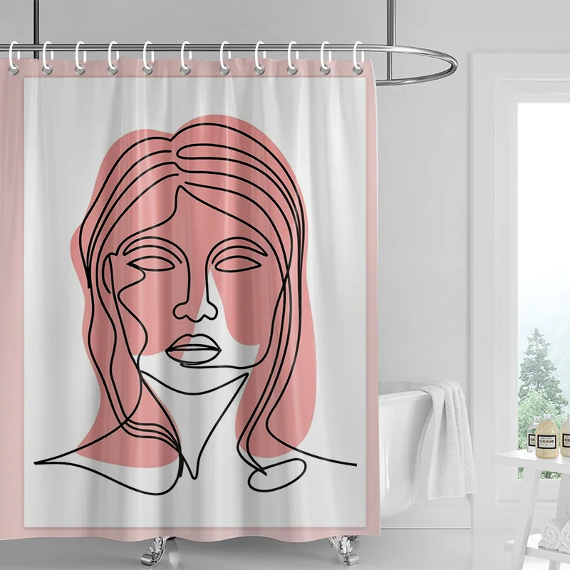 Morandi Colorful Abstract Plant Figure Shower Curtain Waterproof Mildew-proof Nordic Style Bathroom Decorative Shower Curtain