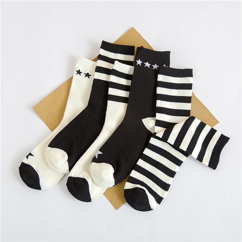 3 Pairs / Lot Funny Men's Harajuku Stripe Star White Black Tube Socks Lover's Youth Fashion Hipster Skateboard Sokken Dropship