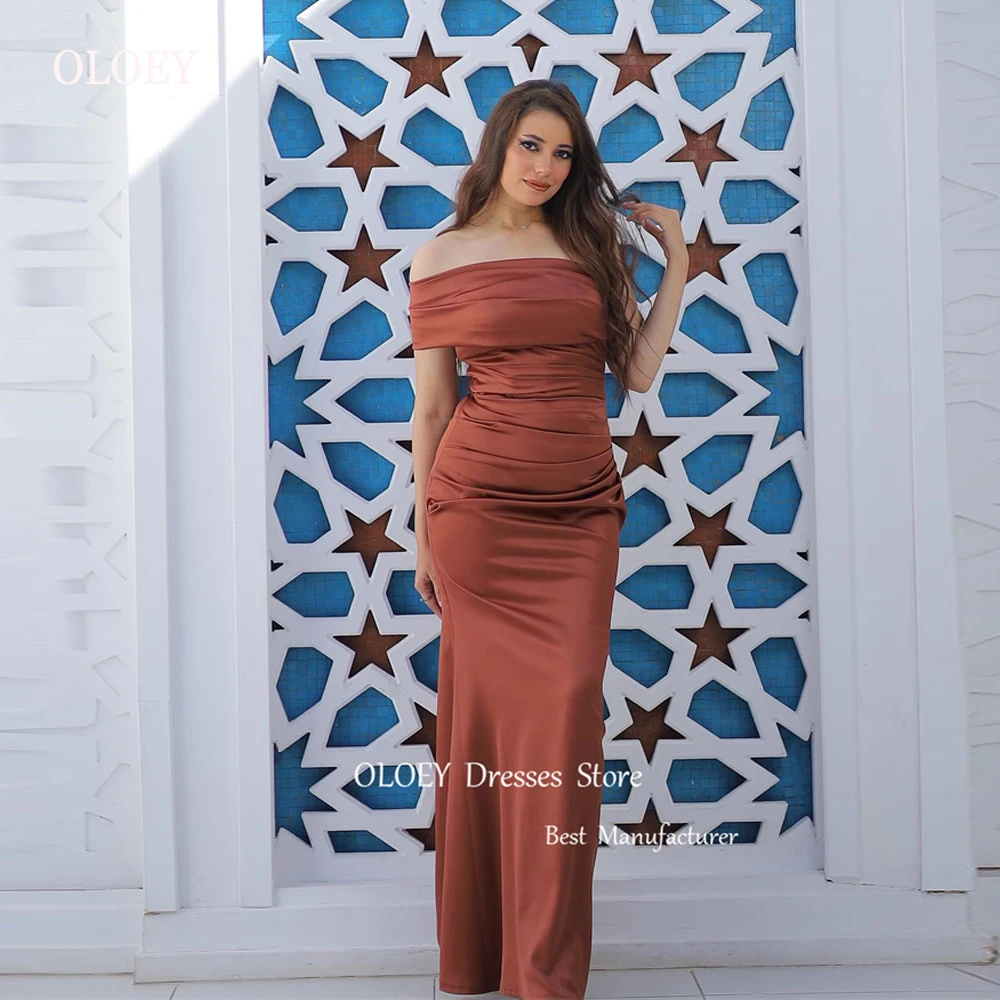 

OLOEY Dubai Arabic Women Dark Red Satin Evening Dresses Wedding Party Sleeves Simple Prom Gowns Formal Party Dress Plus Size