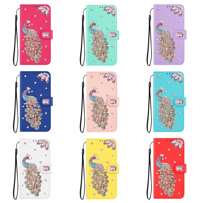 

Peacock Leather Flip Case for iPhone 15 16 Plus Handmade Fashion Business Cover with Card Slots for iPhone 15 Pro Max/15