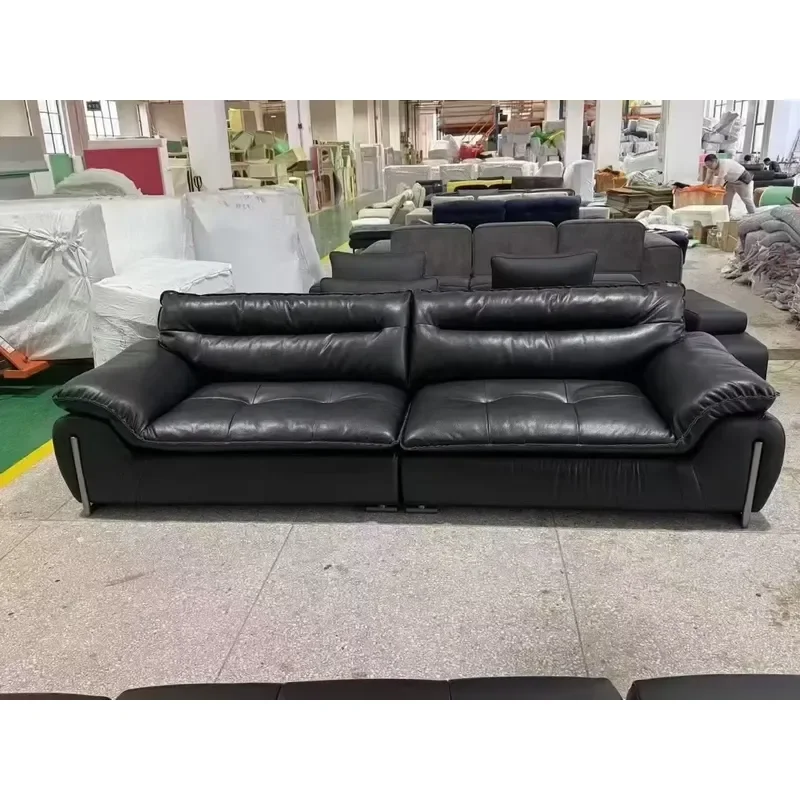 Three Seater Sofa Leather Pine Frame High Density Hotel Apartment Furniture
