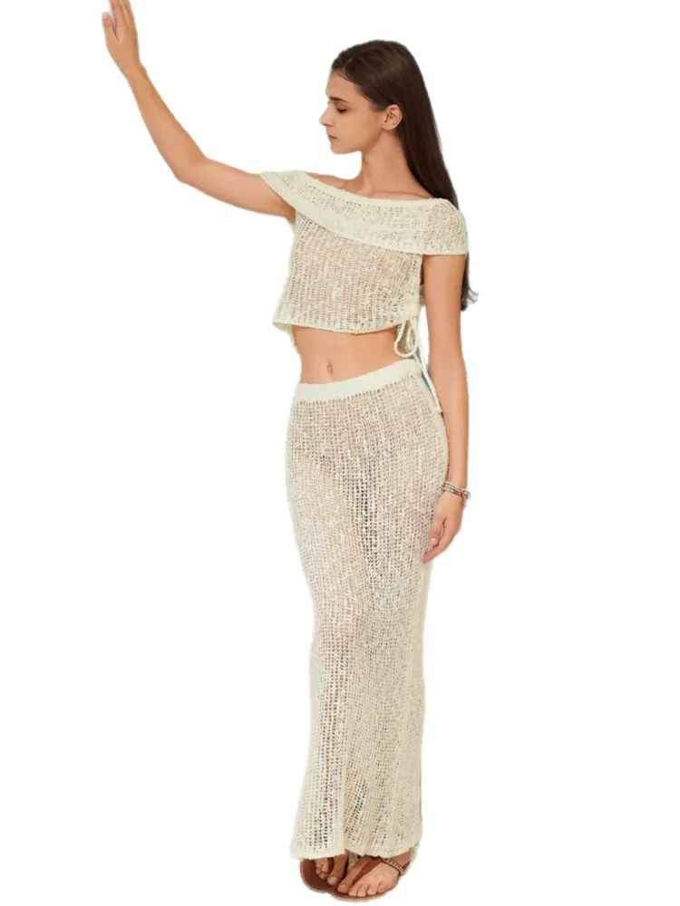 ملابس السباحة تنورة التستر 2 قطعة مجموعة بلوزات غير مغطية للكتف المحاصيل وتنورة ماكسي ثوب السباحة موضة مثير الشاطئ التستر وتتسابق