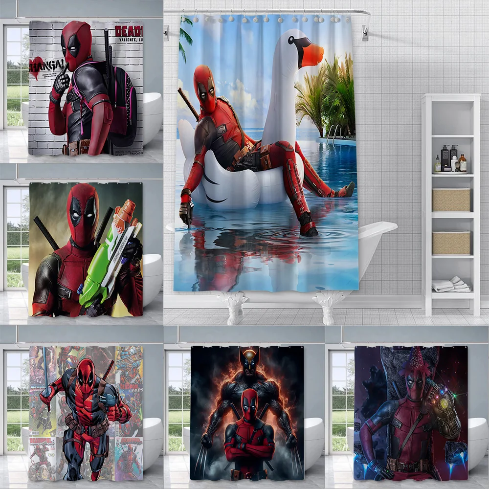 

Hot S-Super H-hero Deadpools Shower Curtain Waterproof Polyester Fabric Paint Bath Curtain Home Bathroom Decor Curtain With Hook