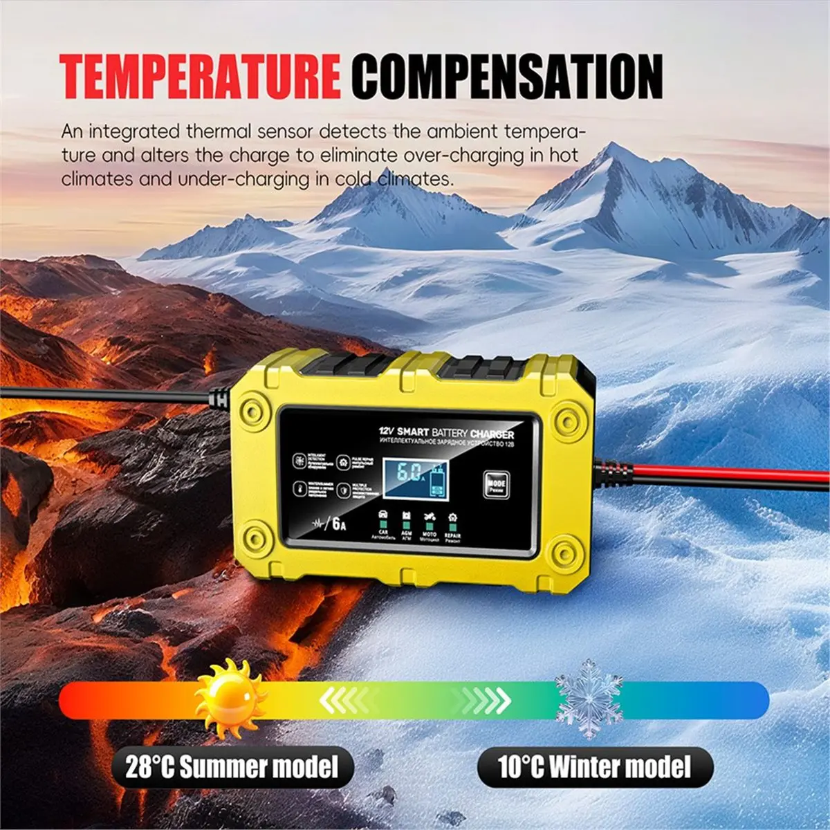 【Charger】 Car Battery Charger 12V 6A Touch Screen Pulse Repair LCD Fast Power Charging Wet Dry Lead Acid Digital LCD Display US