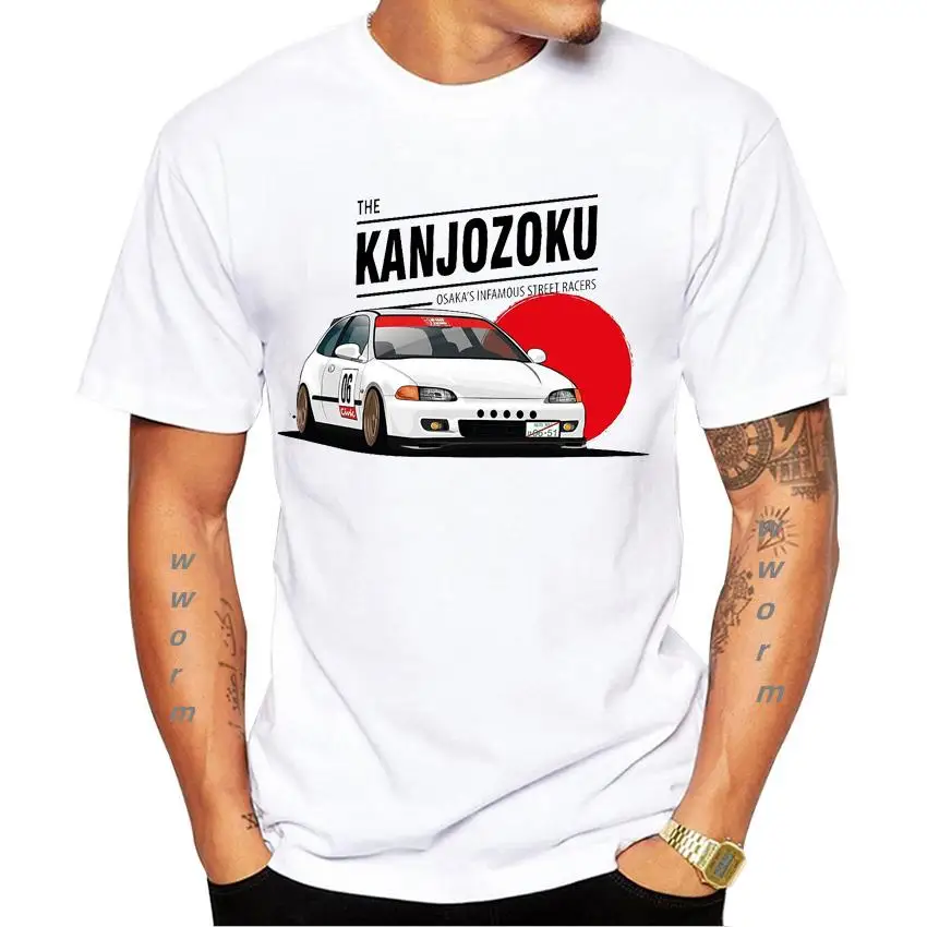 

New Summer Fashion Men T-shirts Civic EG The Kanjozoku Car Design T-Shirt Funny Car Print Hip Hop Boy Casual Tops Cool Man Tees