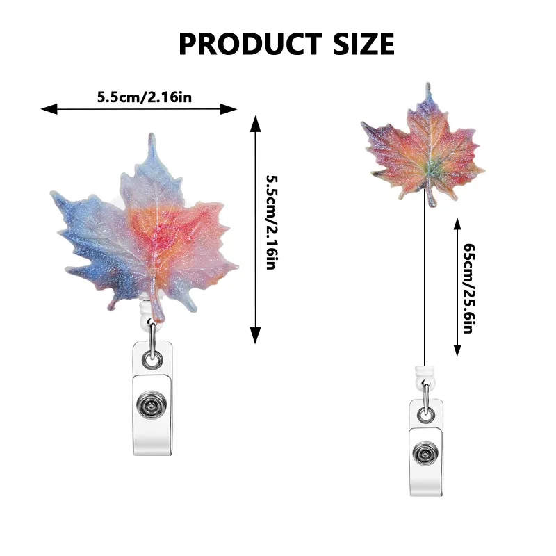 Cute Maple Leaf Retractable Badge Reel for Women Glittery Iridescent Worker ID Card Lanyard ID Holder for Office Medical Staff