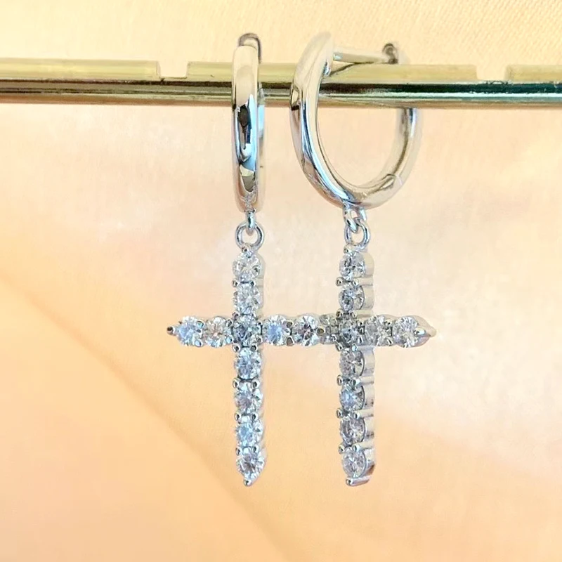 

Luomansi 0.5 carat D VVS Moissanite Cross Earrings with GRA Certificate 100% - S925 Silver Girl Jewelry Party Gift