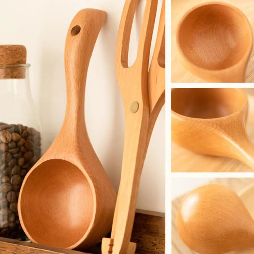 

1Pcs Wooden Rice Scoop Coffee Spoon Natural Wood Ladle Multipurpose Kitchen Scoop for Salt Sugar Spices Ice Cream