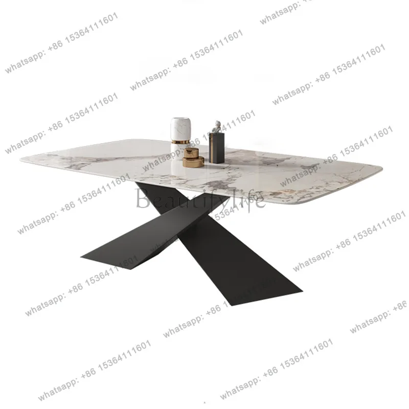 

Slate dining table Italian minimalist home design light luxury high-end rock slab dining table