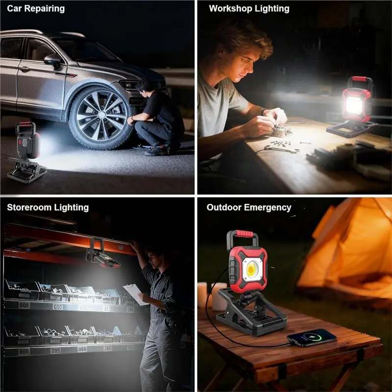 T19C Work Light 4000Mah Rechargeable, Magnetic Portable Lamp Featuring 4 Lighting Modes, 360° Rotation Functionality