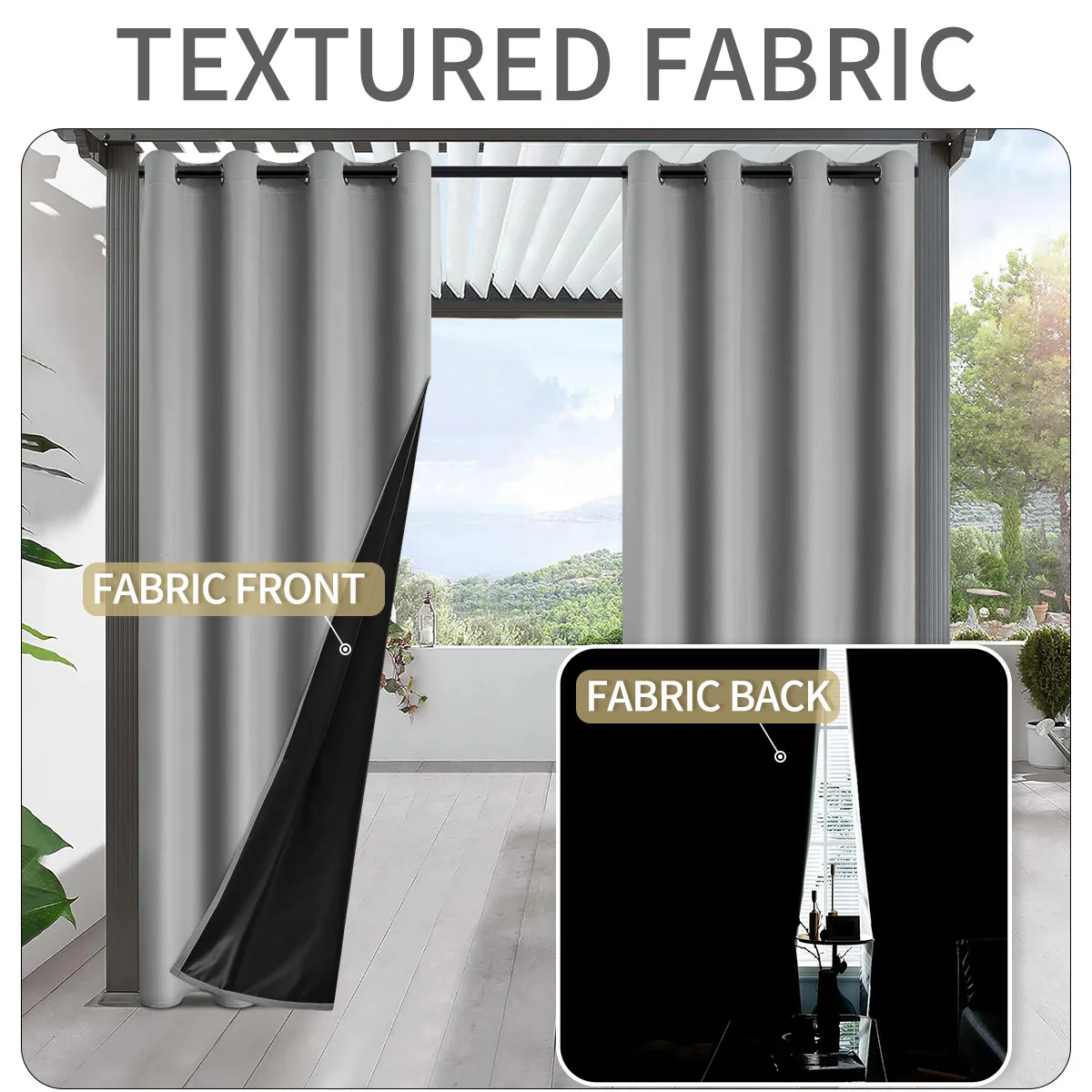 1pc Modern 100% Blackout Curtains, Waterproof Outdoor Curtains for Garden, Patio, Porch, Bedroom, Living Room, Pergola, Cabana