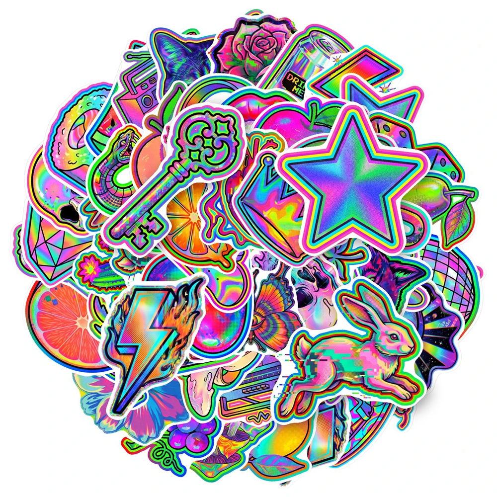 10/30/50pcs Psychedelic Laser Style Graffiti Stickers Personality Trendy Decals Skateboard Phone Suitcase Cool Cartoon Sticker