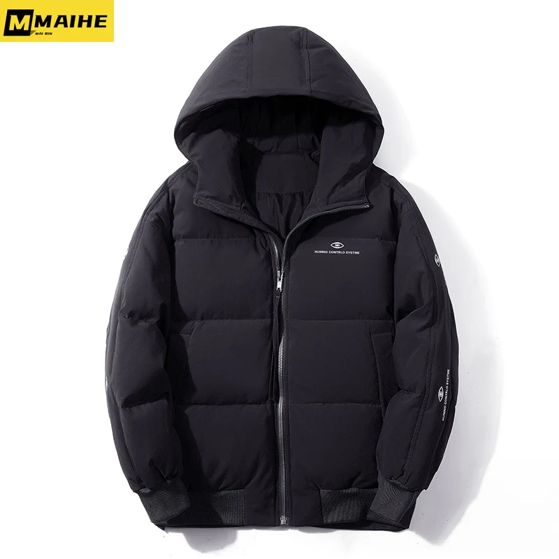 2023 New Winter Men's Jacket White Duck Down Padded Long Sleeve Short plus size Hooded Jacket Thickened Warm Windbreaker