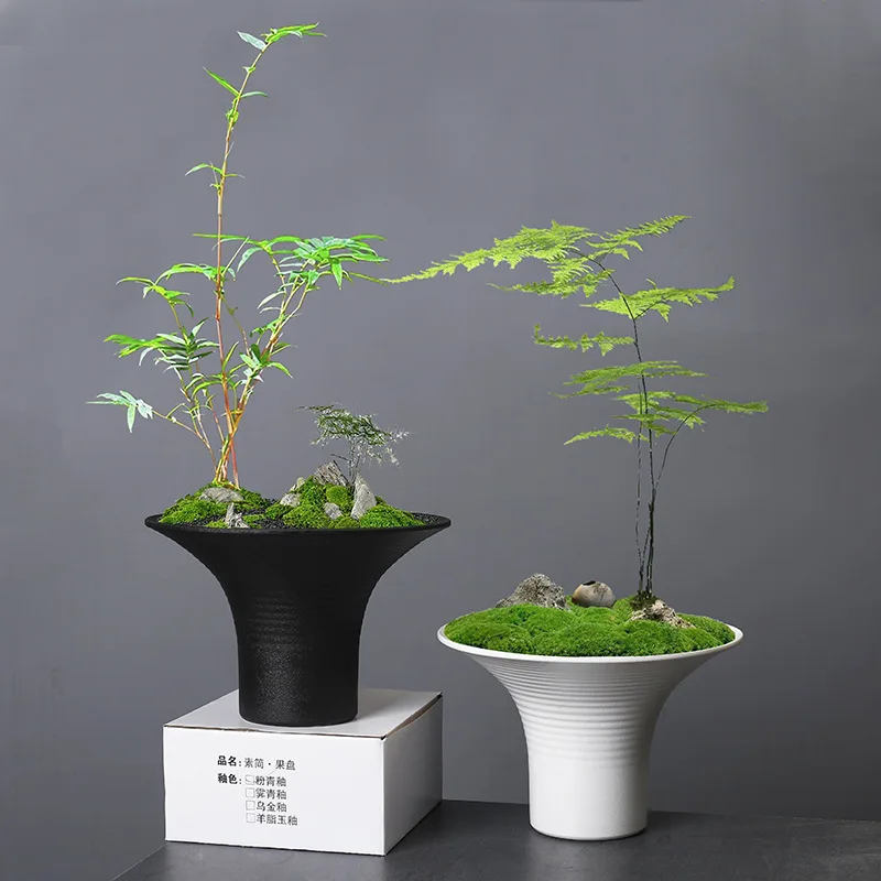 

Modern wabi-Sabi style fortune tree Manchu landscape flower pot ceramic simple retro indoor desktop potted flower ware