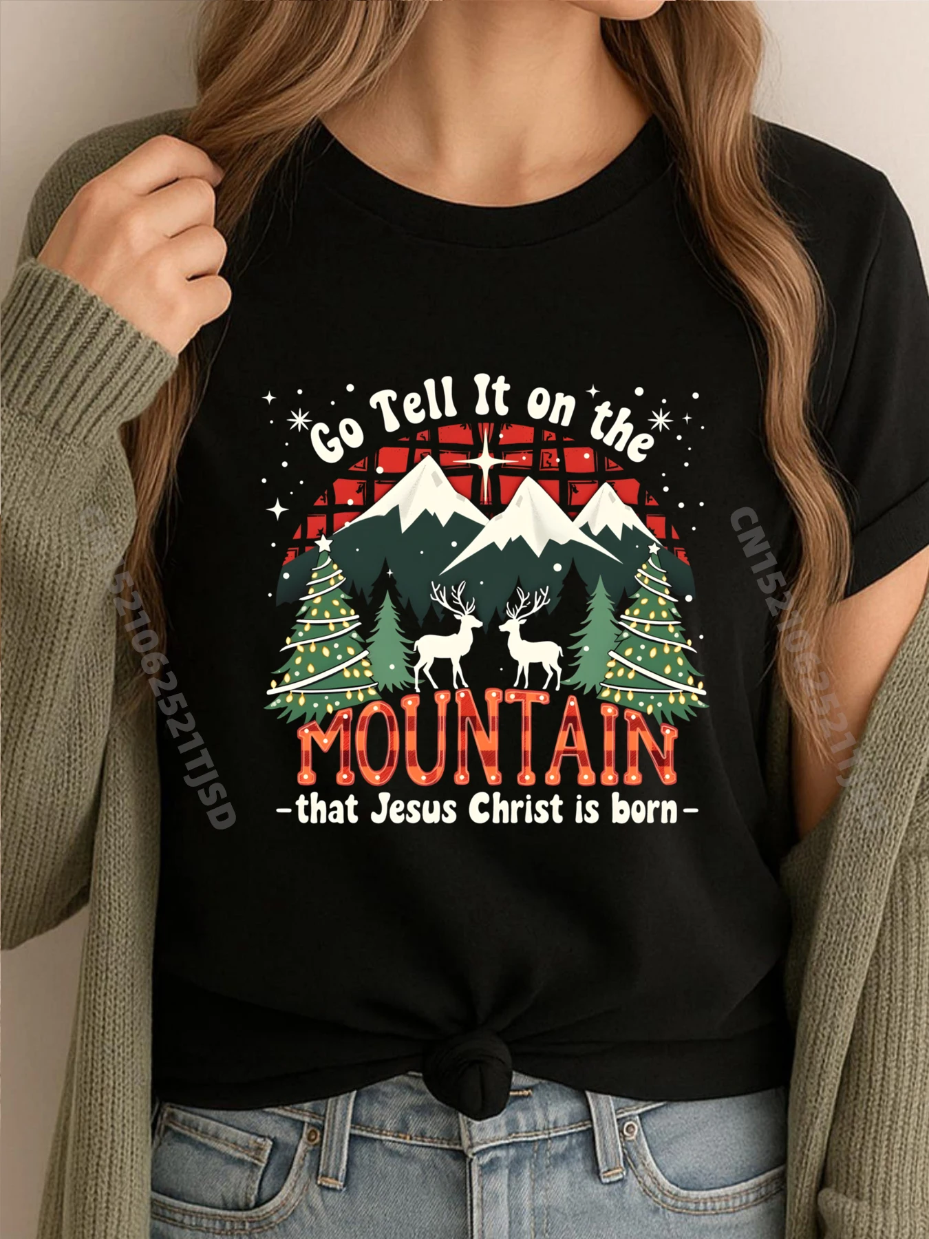 

Xmas Go Tell It On The Mountain That Jesus Christ Is Born Мужская дизайнерская одежда Женские футболки Футболки Нового года