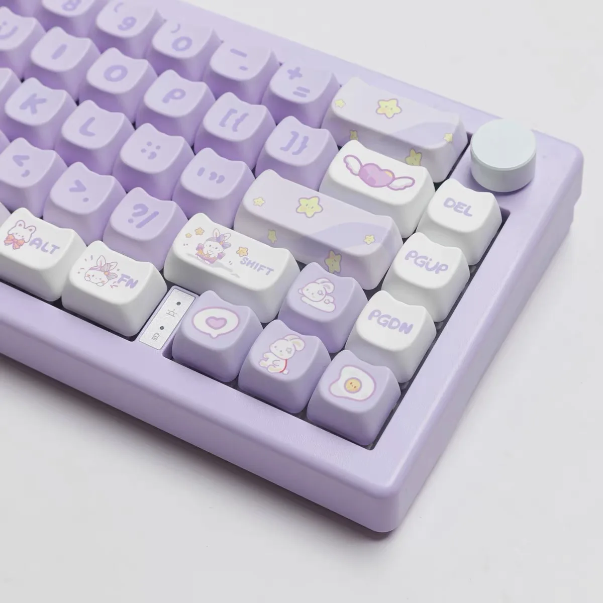 Imagem -02 - Aulidtech-conjunto de Keycap Coelho Roxo Desenhos Animados Bonitos para Interruptor mx Perfil Baixo Cabeça de Orelha de Gato 140 Chaves Sub Dye Pbt 60 75 80 100