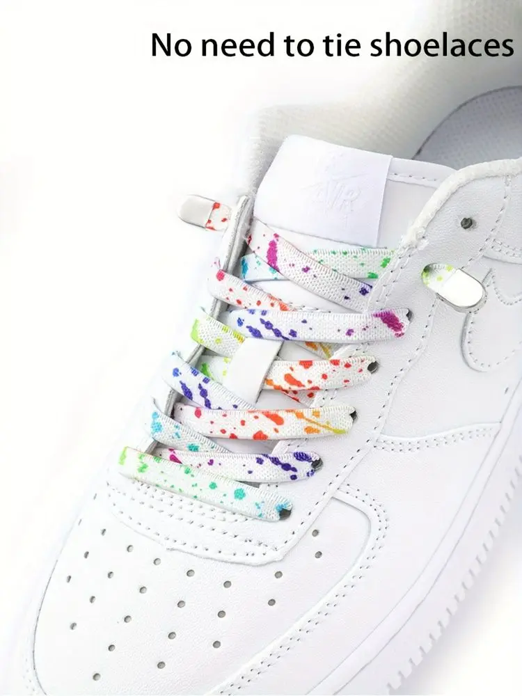 Neue, mit Tintenstrahl-Druck versehene Schnürsenkel, die man nicht binden muss, für Sneaker, flache, elastische Schnürsenkel, ideal zum Wandern, Laufen, für Freizeitaktivitäten im Freien und als Schuhband. – Detail 1