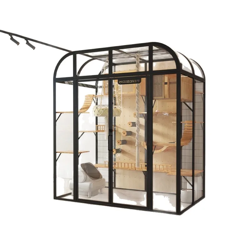 

Cat cage villa panoramic glass solid wood cat nest pet house panoramic glass cage