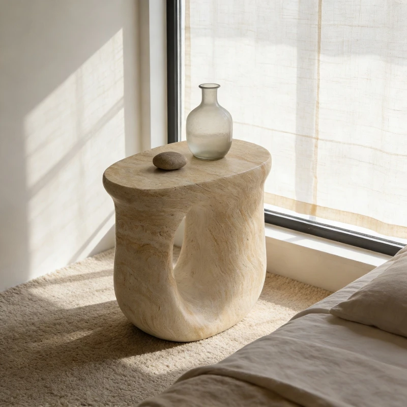 Nordic imitation travertine creative side table household living room art irregular coffee table bedroom design bedside