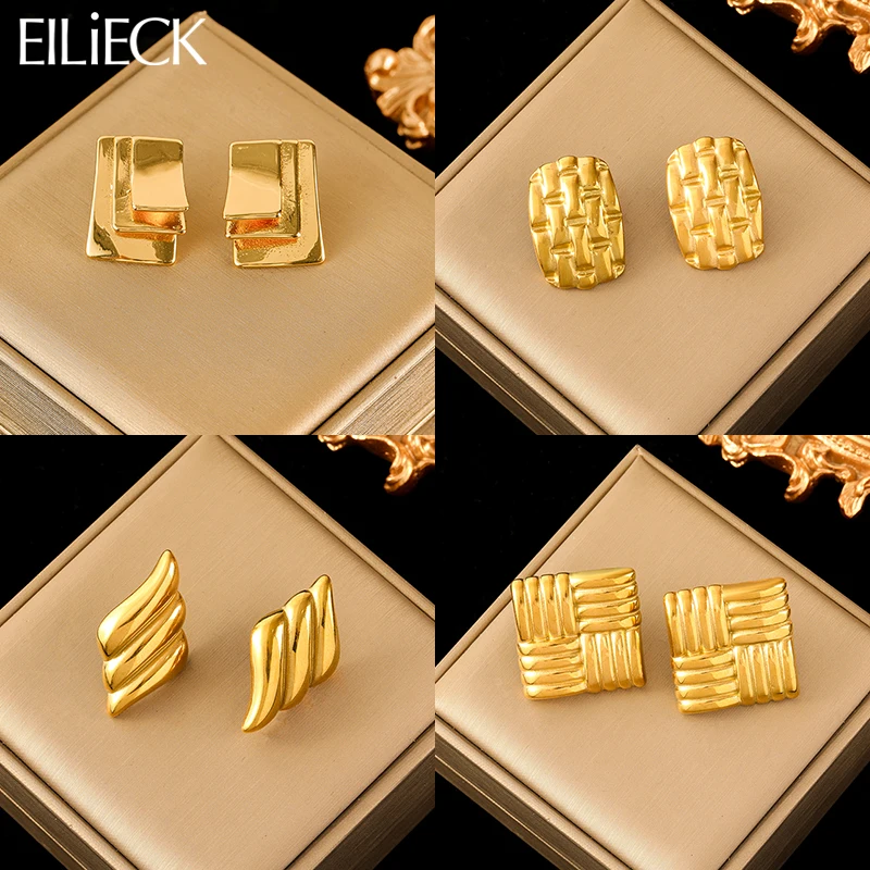 EILIECK 316L Stainless Steel Gold Color Geometric Stud Earrings For Women Fashion Waterproof Ear Jewelry Gift Bijoux Серьги