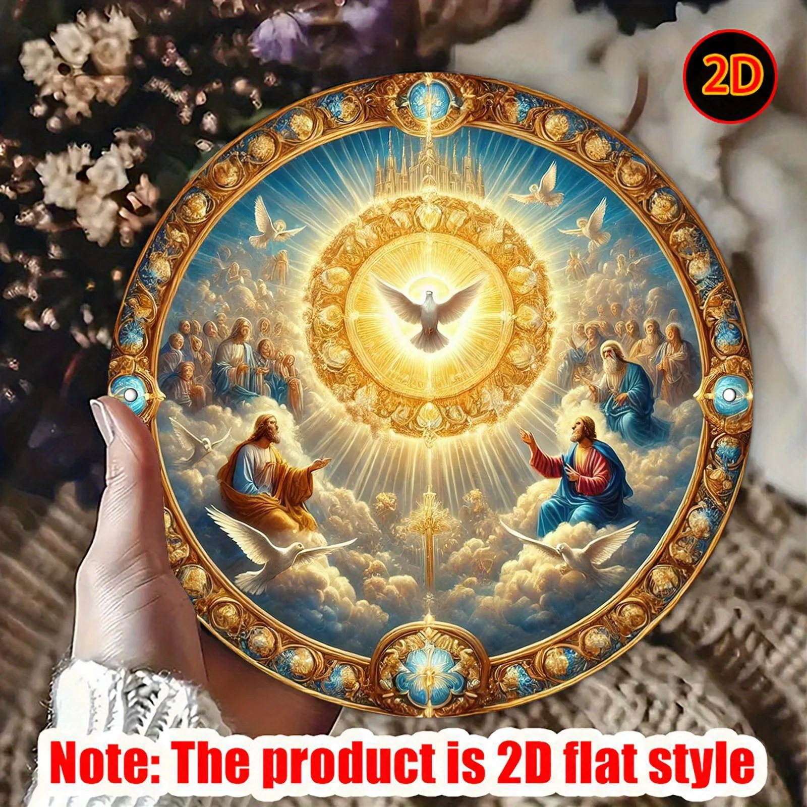 Vintage Iron Jesus Dove Wall Art, Gold Finish Christian Plaque for Home Church Office Decor, Easy Hang 20cm