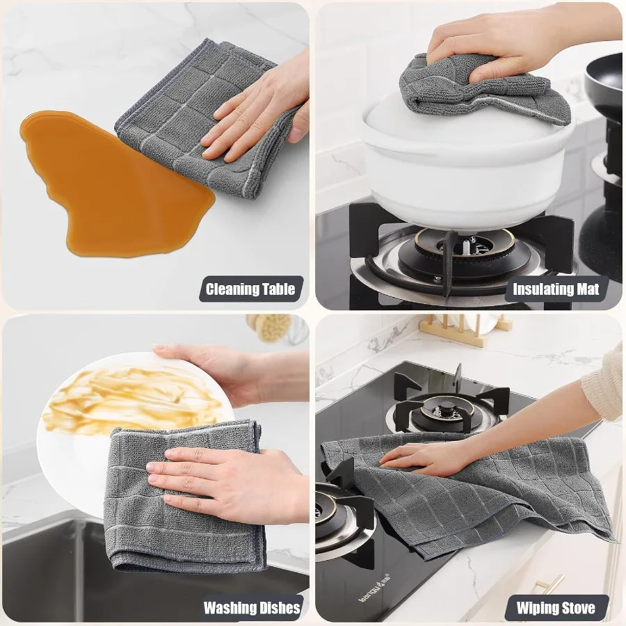 مجموعة مناشف المطبخ وأقمشة الأطباق المصنوعة من الألياف الدقيقة مكونة من 12 قطعة من مناشف اليد الناعمة والماصة مقاس 28 × 16 بوصة و12 × 12 بوصة كوي #5