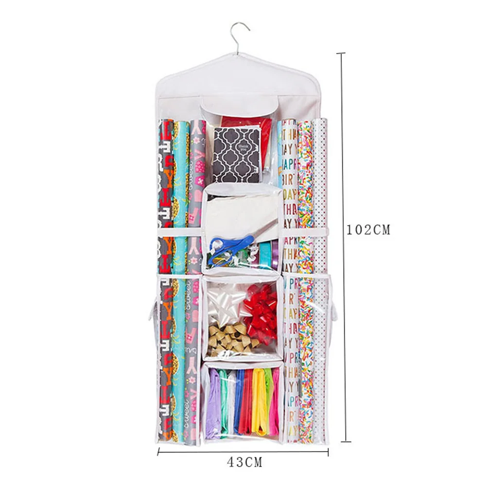 

Christmas Gift Wrap Storage Bag Double-Sided Hanging Organizer Waterproof Oxford Fabric Transparent Pockets Closet Door
