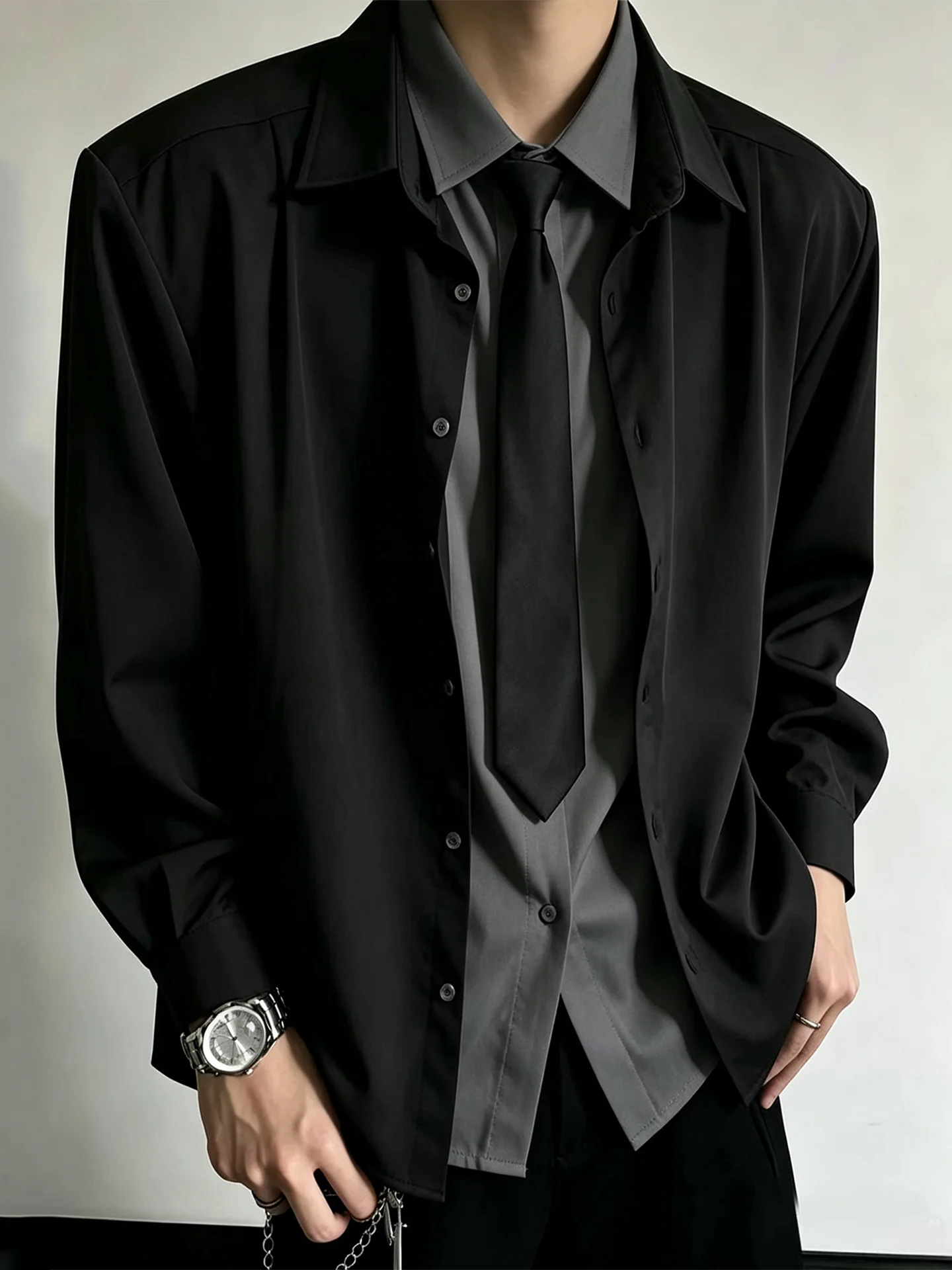 Cleanfit Long Sleeve Shirt Men Women Collar Design Sense JK College Style Shirt Jacket Polyester Fiber Loose Fit Pure Color