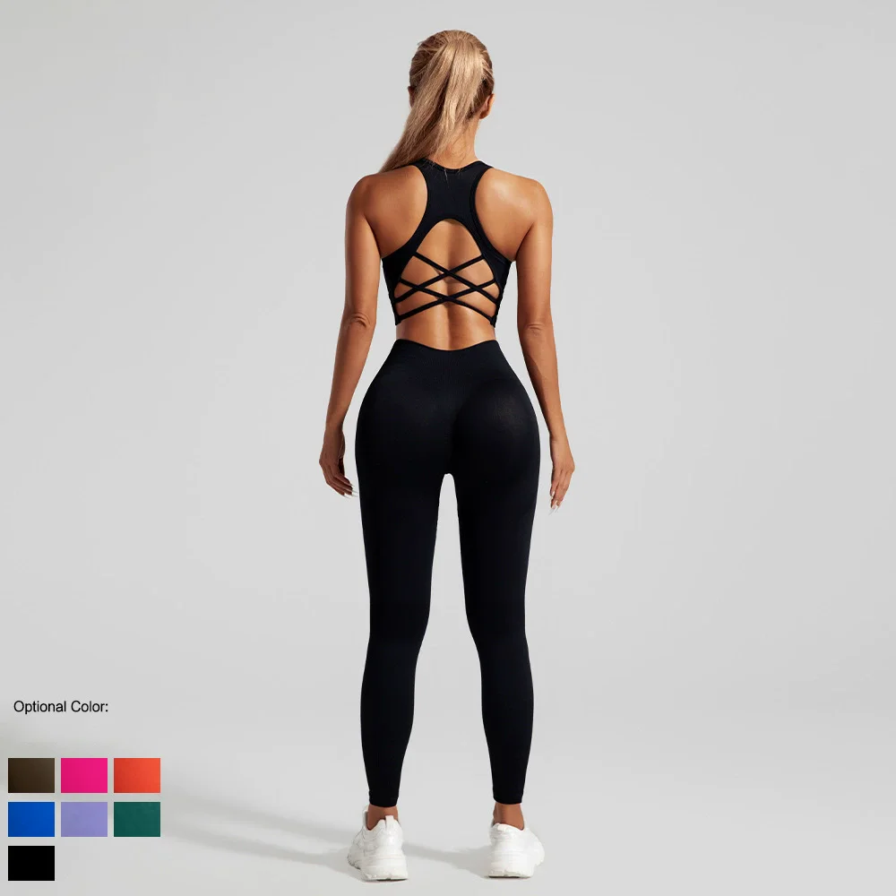 2-Piece Set Of New Quick-Drying Push-Up Yoga Sports Bra Top High-Waisted Hip Lift Sports Tights Yoga Suit Set