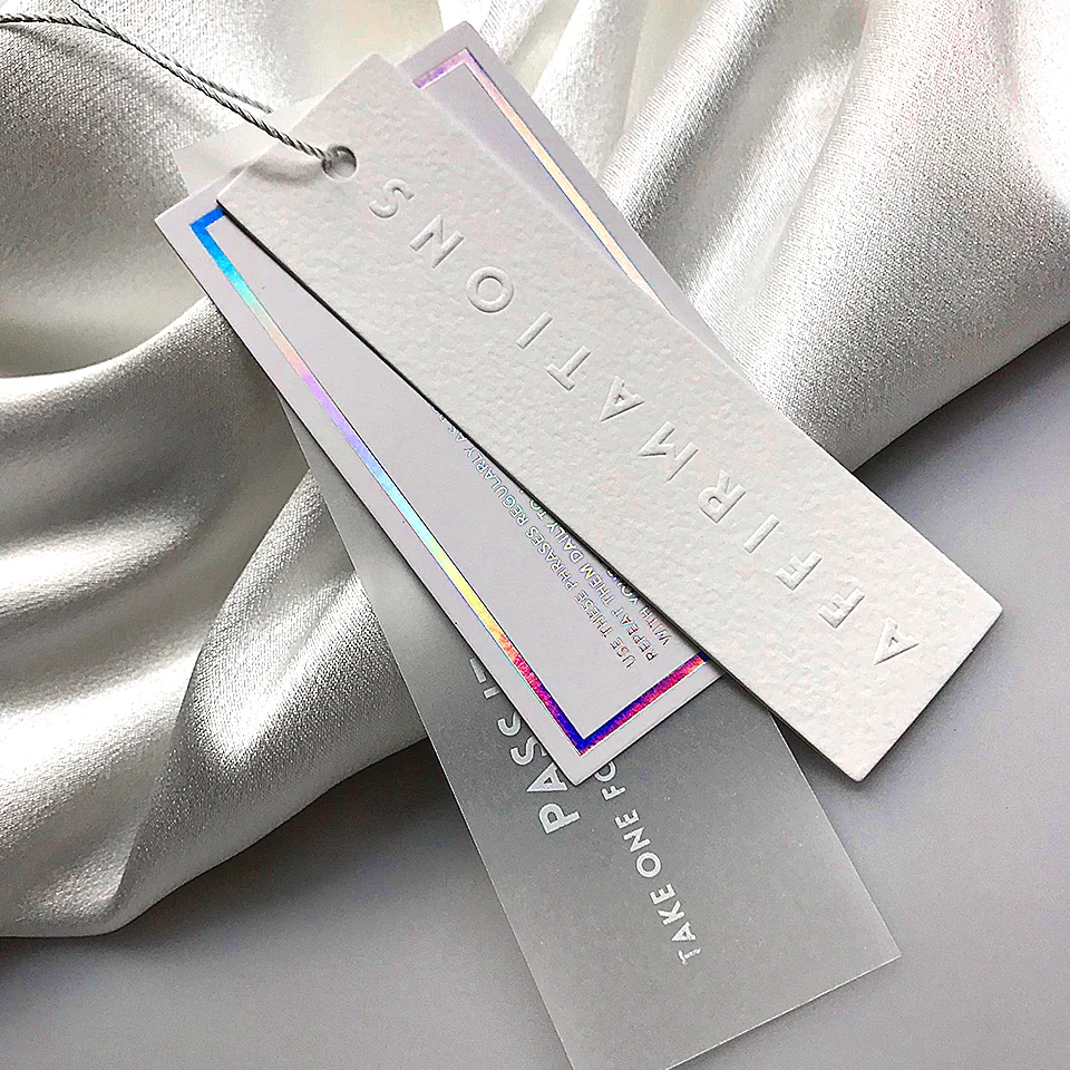 Customized Embossed Brand LOGO Hangtag for Clothing Cotton Paper Garment Hologram Laser Label Butter Paper