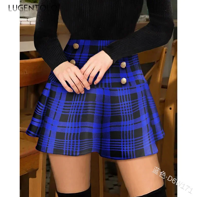 Sexy Skirt Women Summer Plaid Print Large Size Empire Fashion High Waist Female Casual Pleated Mini Skirts