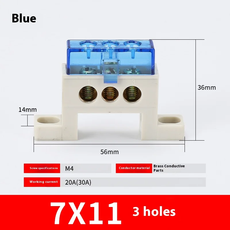 Kabellose Klemmenleiste 3/4/5/6/7/10-Loch Verteilerdose Klemmenblock Staubdichte Erdungskupferschiene Brückentyp Busbar mit Abdeckung