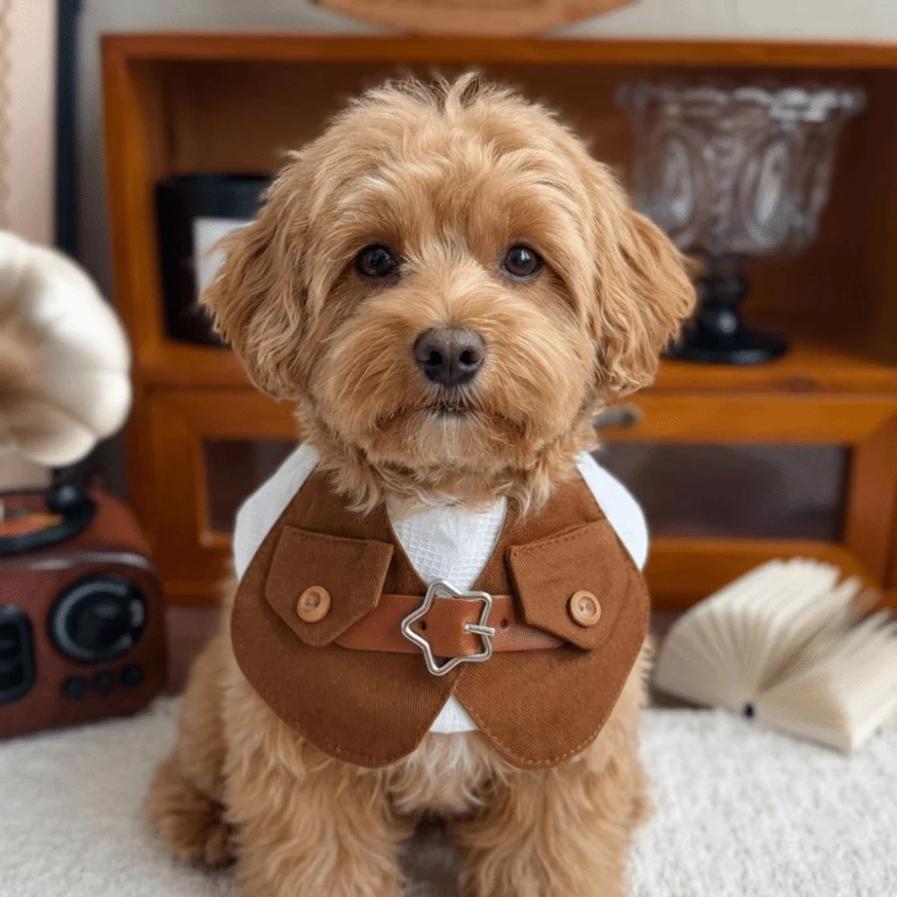 Cute Denim Dog Cowboy Costumes Retro Dress-Up Puppy Vest Set with Star Hat with Bow Tie Cats Costume Wild West