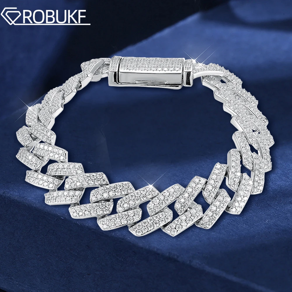 14mm S925 Sterling Silver Cuban Chain Hip Hop Men's Bracelet for Men 1.4mm Zircon Full Diamond Bracelets Wedding Jewelry Trendy