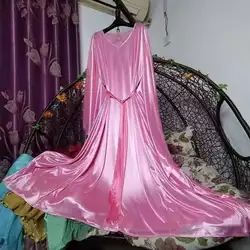 Vestido de satén con manga de murciélago para mujer, vestido Maxi suelto, bata de dormir Sexy brillante, talla grande